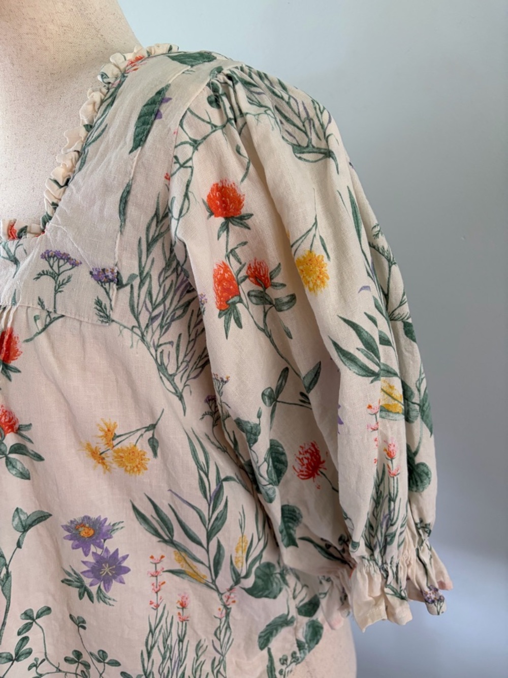 Laura Ashley Linen Blend Floral Square Neck Short Sleeve Blouse - Picture 9 of 10